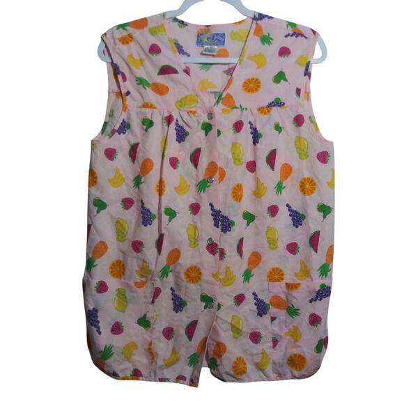 Moon Dance Pink Fruit Print Button Smock Vest Sleeveless Novelty Top Size M - Picture 1 of 6